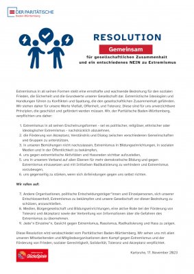 Resolution für Zusammenhalt gegen Extremismus